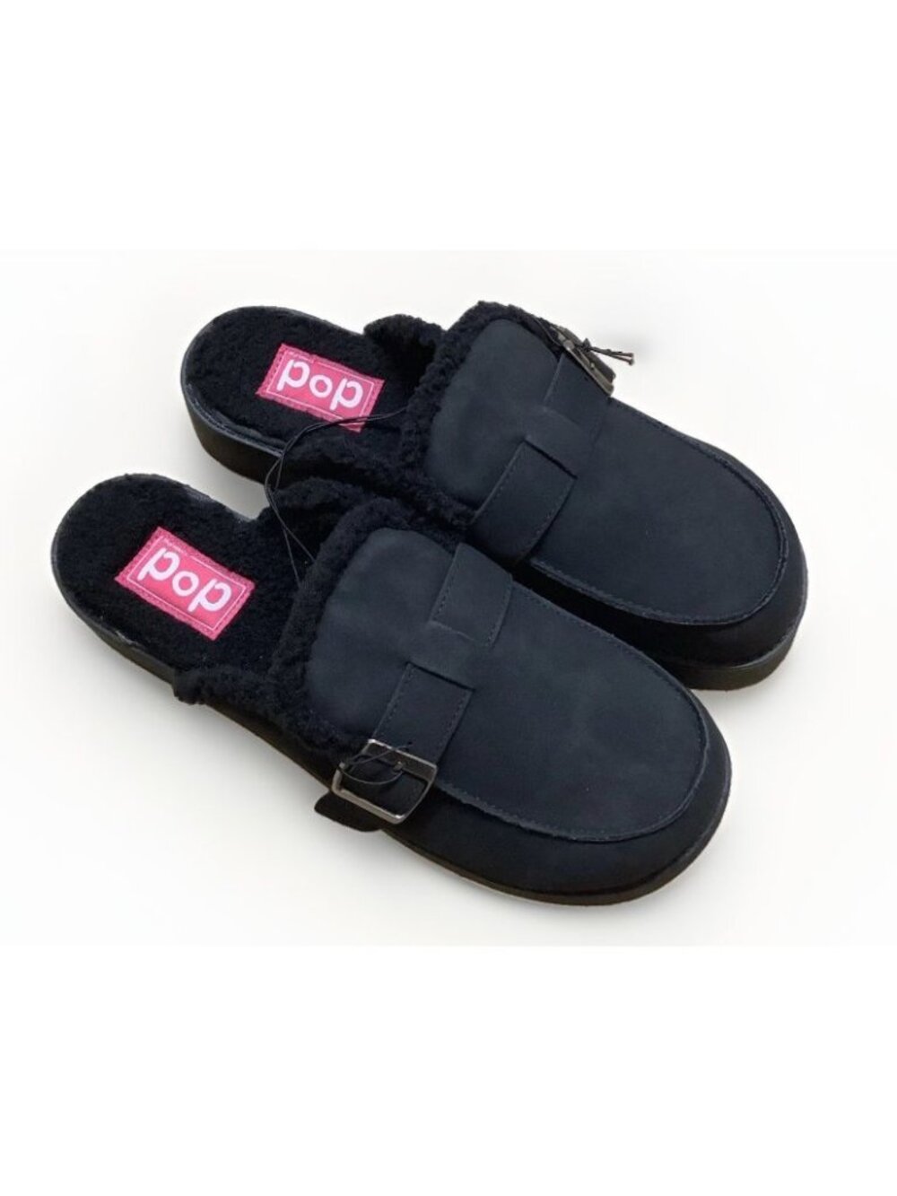 Pop Celica Size 10 Black Faux Suede Sherpa Mule Clog Shoe. New No Tag No Box